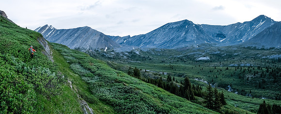 Traversing into the NW valley of McConnell Creek.