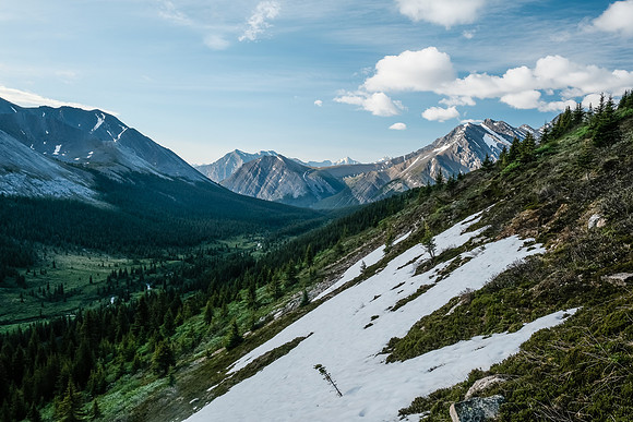 Traversing into the NW valley of McConnell Creek.