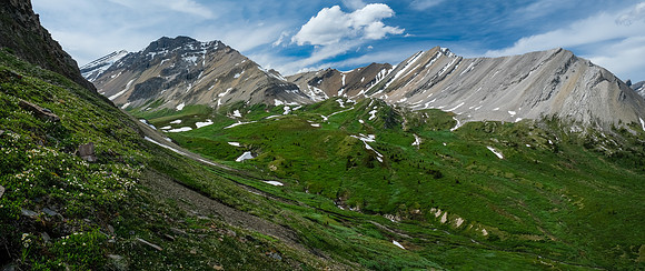 A high-line traverse above the McConnell meadows back to our bivy.