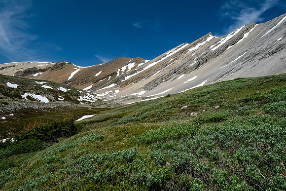 Traversing into the drainage towards Howl Peak.