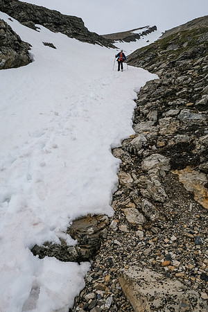 Descending steep snow.