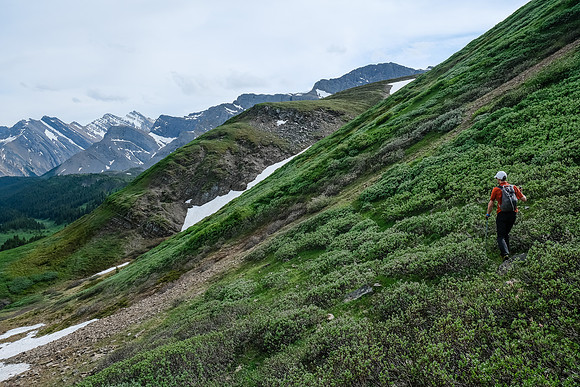 A high-line traverse above the McConnell meadows back to our bivy.