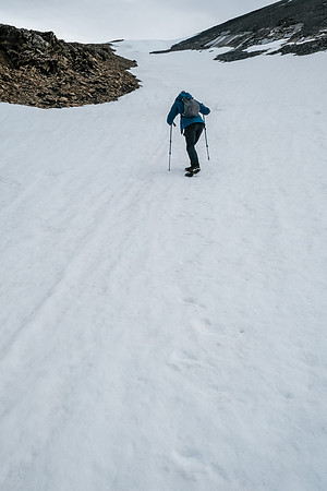 Steep snow to the upper west face of Bellow Peak.
