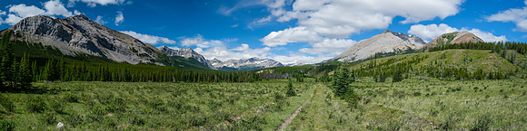 Crossing the open flats just east of Mount White (L) and Tyrell (R).