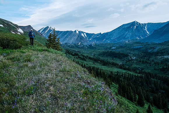 Traversing into the NW valley of McConnell Creek.