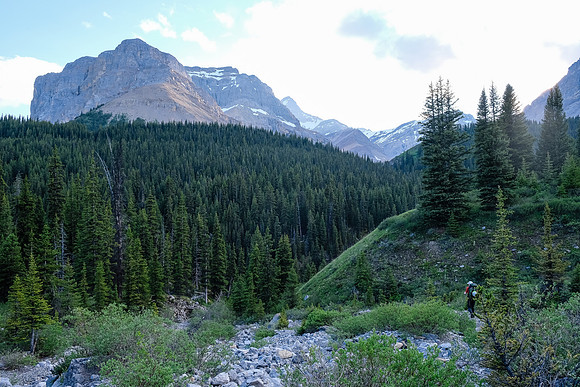 Traversing over the NW branch of McConnell Creek to our bivy.