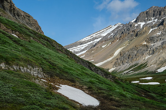 Descending off our traverse bench into the valley below.