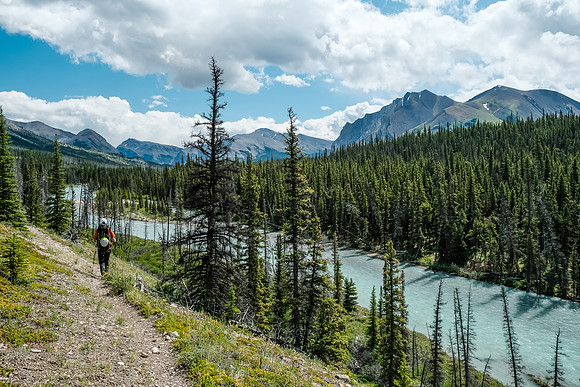 Hiking back along the Red Deer River.
