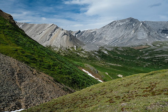 A high-line traverse above the McConnell meadows back to our bivy.