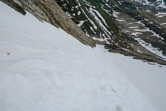 Descending steep snow.