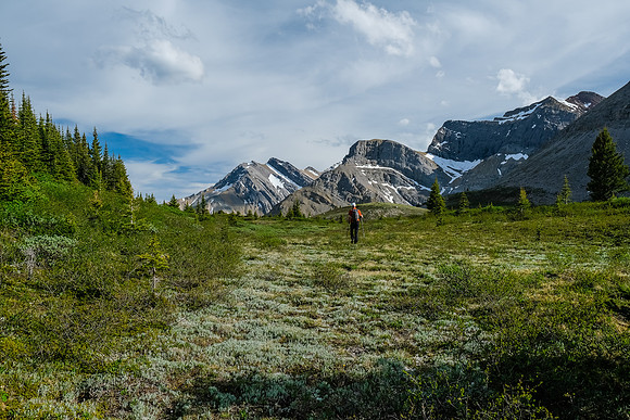 A high-line traverse above the McConnell meadows back to our bivy.