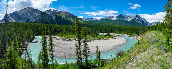 The Red Deer River, Mount White (L) and Prow Mountain.