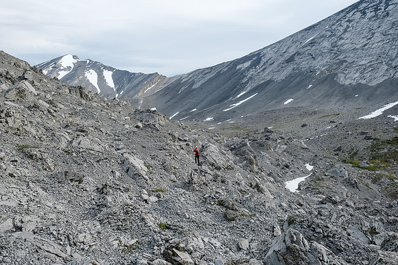 Hiking through a moonscape on our way to Bellow Peak.