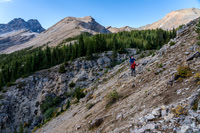 Descending a steep gully to the upper stretches of the north branch of Mosquito Creek.