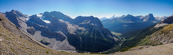 Glaciers and waterfalls on the north end of the Drummond Icefield.