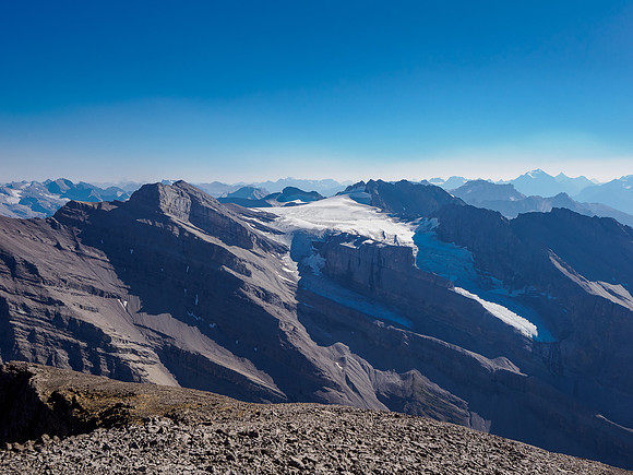 The north end of the Drummond Icefield views to Pipestone and Cyclone Peak.
