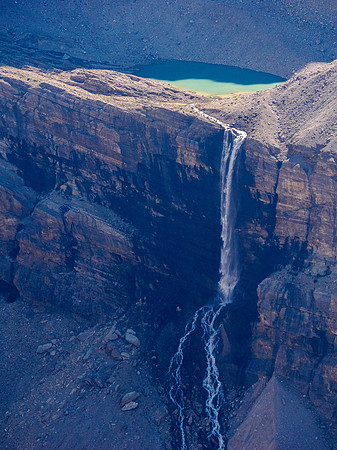 Glaciers and waterfalls on the north end of the Drummond Icefield.