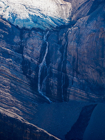 Glaciers and waterfalls on the north end of the Drummond Icefield.