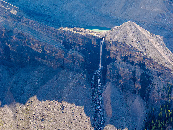 Glaciers and waterfalls on the north end of the Drummond Icefield.