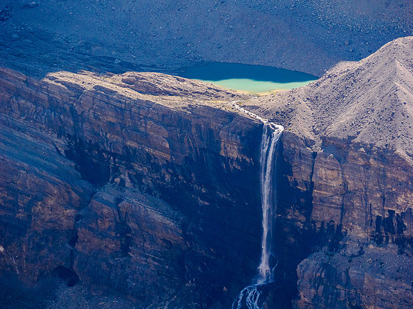 Glaciers and waterfalls on the north end of the Drummond Icefield.