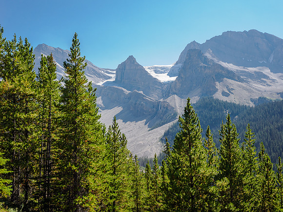 Glaciers and waterfalls on the north end of the Drummond Icefield.
