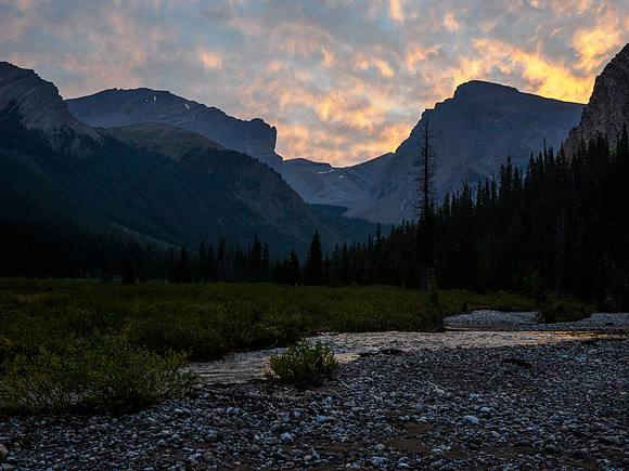 Sunrise over Cataract (L) and Forgotten Peak (R).