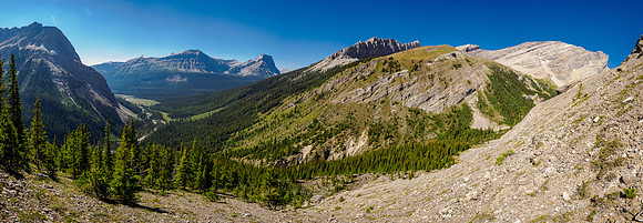 Ascending the WSW slopes of Forgotten Peak, Cataract at right, Whiskey Papa and Minnow at left.