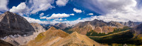 Looking down the ridge to the north and east with Pocaterra at left. Gap at center, Rae, Arethusa and Storm at right.