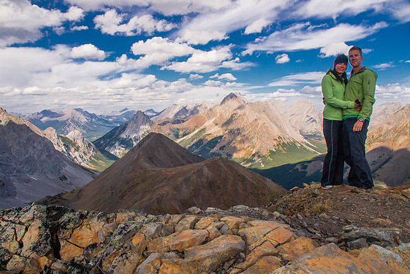 Hanneke and Vern on the summit of Pocaterra Ridge.