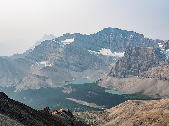 The impressive Mount Drummond with the lower and middle McConnell lakes visible.