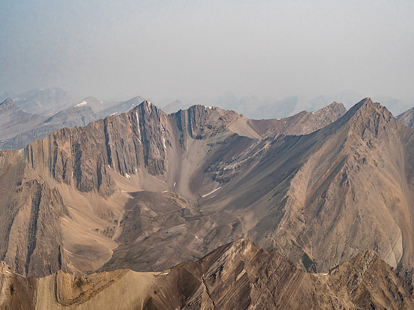 Mount Harris barely visible at distant left with Snort (L) and Bleat (R) Peaks sitting directly north of McConnell.