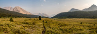 Staring down the Baker Creek drainage and the Back Creek Trail with Tilted and Lychnis at left and Brachiopod and Anthozoan at right.