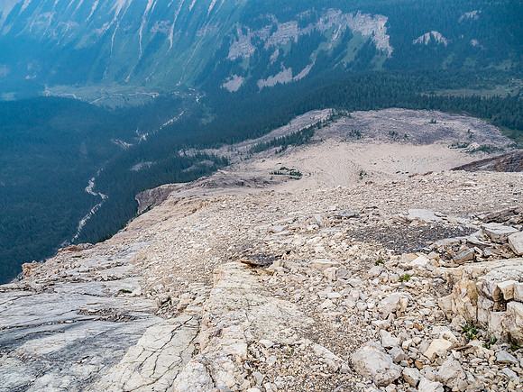Looking down my descent line on the west face - much easier than the ascent line was but pretty darn loose.