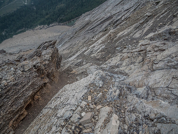 Looking down my ascent line - it's not exactly "easy" scrambling terrain.