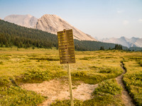 On the Baker Creek Trail heading towards Pulsatilla Pass and the Wildflower Campground with Tilted Mountain and Mount Lychnis at left.