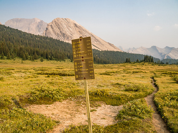On the Baker Creek Trail heading towards Pulsatilla Pass and the Wildflower Campground with Tilted Mountain and Mount Lychnis at left.