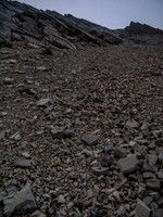 Looking up my line early on Friday morning after rounding the NW cliffs above camp.