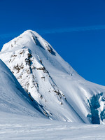 Balfour looks pretty intimidating from the col. Our tracks from the previous day visible on the upper ridge.