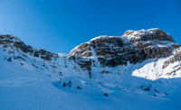 Looking back at the complex terrain under the east face of Balfour.