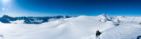 Views over the Waputik Icefield towards Daly, Niles, Wapta, The Presidents and Balfour (R).