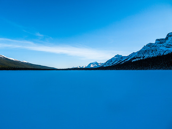 Skiing across Hector Lake - looking north towards Mount Weed.