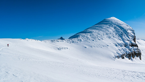 TJ breaks trail up Lilliput, which looks like a mountain from this angle. Hector just peaks out over the ridge.