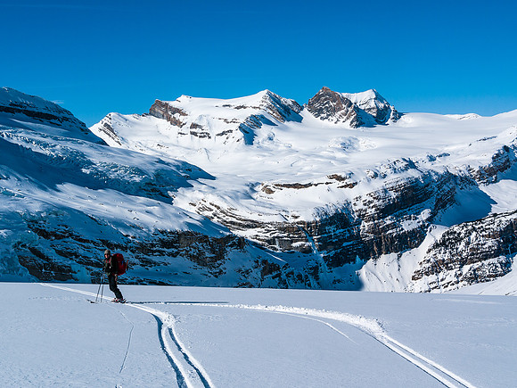 Skiing the Waputik Glacier.