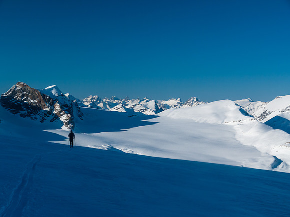 Descending back to the Balfour Hut.