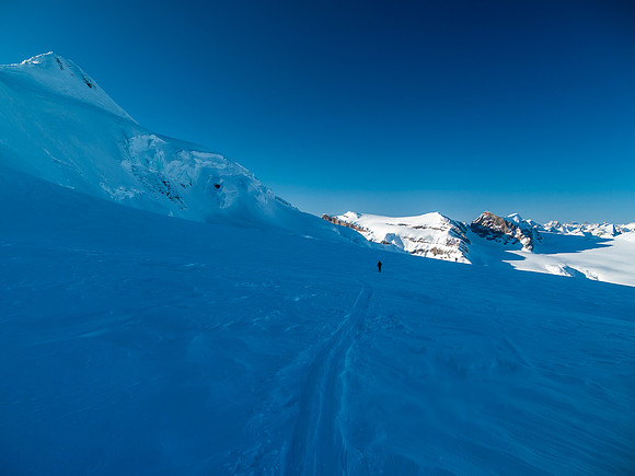 Descending back to the Balfour Hut.