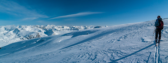 The slope angle grows gentle as we approach the col.