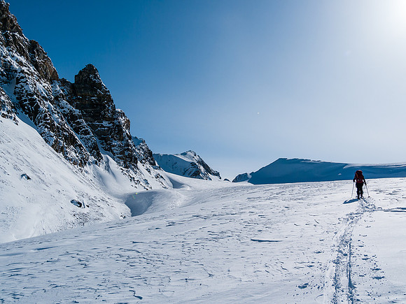 Here we are traversing under St. Nicholas' west face with Gordon on the right and Olive at center.