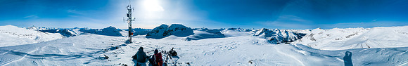 Summit view looking over Crowfoot and Balfour (L), the twin summits of Olive (C) with Thomson, Portal and Jimmy Simpson on the right.