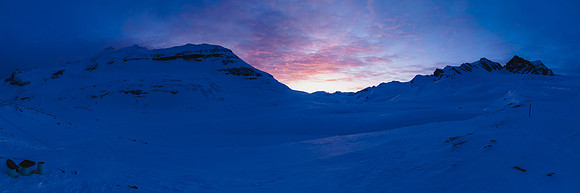 Balfour at sunset from near the hut - Olive at far right.