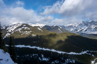 Looking over the Spray Lakes road towards Mount Kent and Little Lawson.